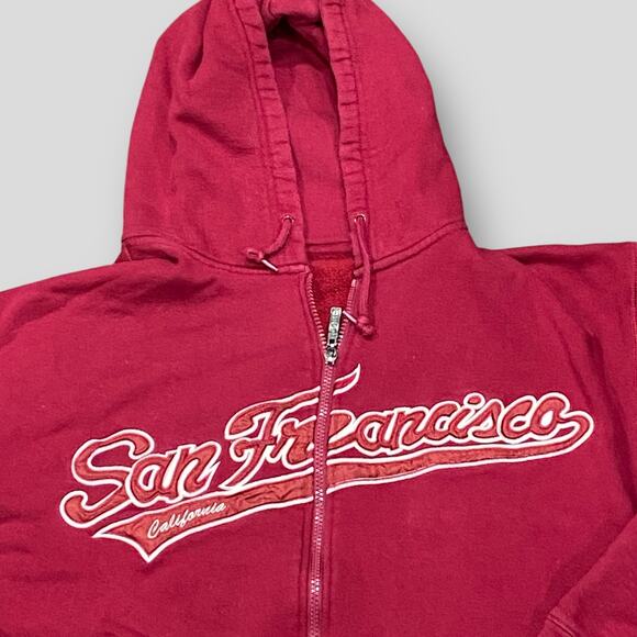 San Francisco Logo Zip Front Hoodie Size XXL Red with Pockets Unisex California - Picture 5 of 5